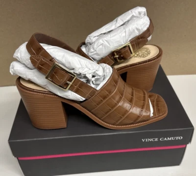 Sandália Feminina Vince Camuto Salto Bloco Couro Marrom (Camelo) 9 - Imagem 1 de 4