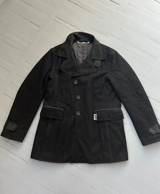 Dirk Bikkembergs 男式外套黑色羊毛孔雀 52 码外套夹克 — 第 1/4 张图片