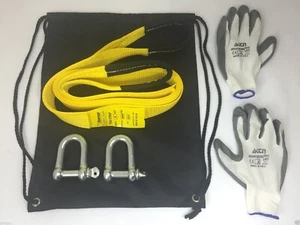 RECOVERY STRAP 4M 5T & SHACKLES 4x4 TOWING/TOW OFFROAD LANDROVER SUZUKI SJ & BAG - Picture 1 of 5