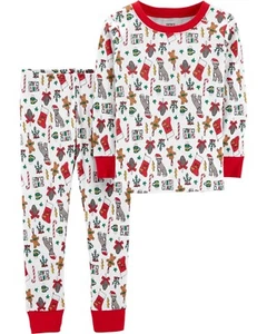 NEW Carter's Boys Girls 2 Piece PJs Fun Holiday Print Pajamas 3T 4T 5T Red White - Picture 1 of 1