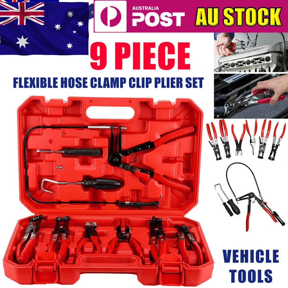 9PC Hose Clamp Clip Plier Set Swivel Jaw Flat Angled Band Automotive Tool Set AU - image 1 of 4