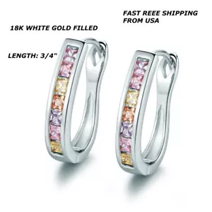 Women Jewelry 18K White Gold Filled Colorful Sapphire Crystal Huggie Earrings - Picture 1 of 4