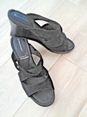 Rockport by Adidas Negro Gamuza Cuero Superior Sin Cordones Tacón de Cuña Mula.     Talla 9 Foto 1 de 4