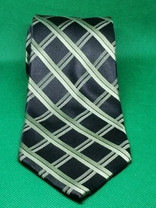 michael kors tie silk 59" × 3 1/2" green black stripes - Picture 1 of 3