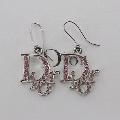 Pendientes Christian Dior Usados Logotipos Estrás Gancho Perforados Plateado #EH4 S Foto 1 de 4