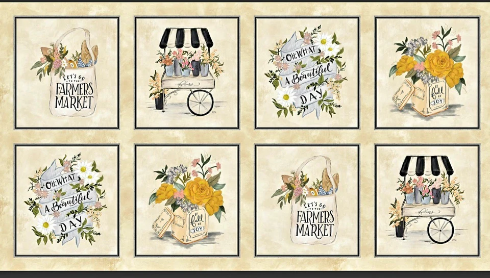 PANEL MERCADO DE FLORES ~ CREMA MICHAEL MILLER Nuevo Acolchado 100% Algodón Foto 1 de 1