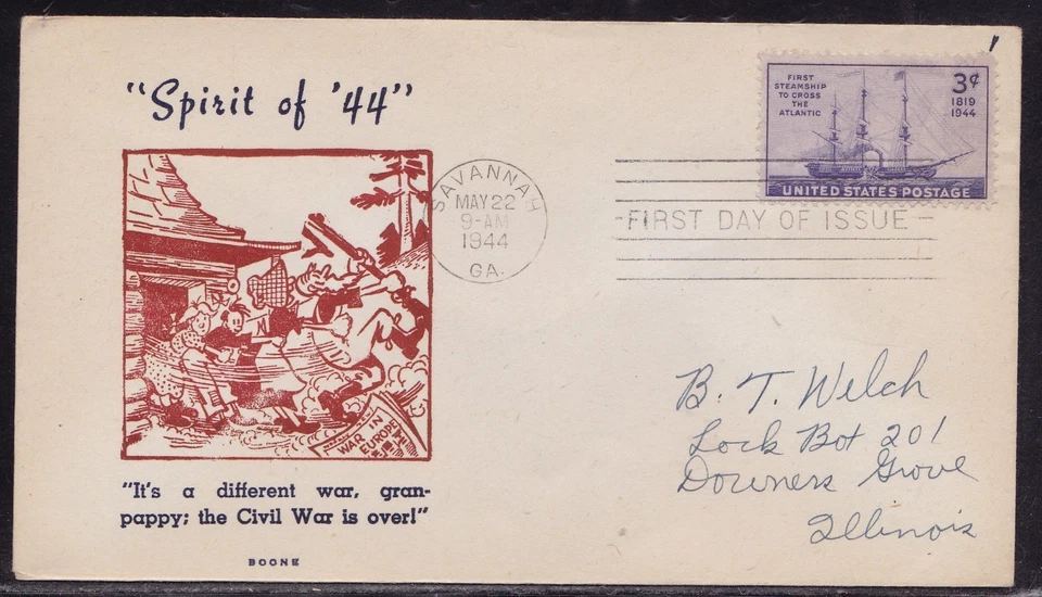 SCOTT 923 STEAMSHIP WORLD WAR 2 SAVANNAH PATRIOTIC FIRST DAY COVER FDC BOONE - Image 1 of 1