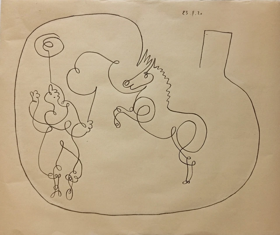 Grand dessin cubiste au cirque École espagnole d'après Picasso  - Photo 1/1