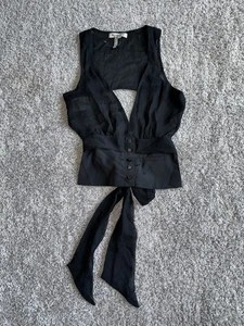 Y2K VINTAGE NWT BCBGENERATION Black Tie Sheer Crop Vest Top Blouse Sz XS SOLDOUT - Picture 1 of 6