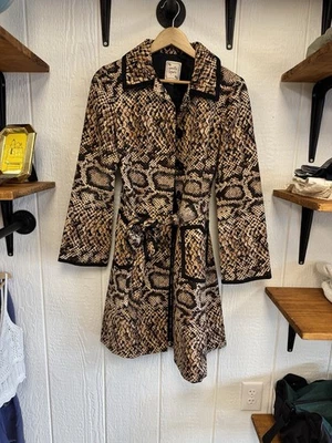 Nanette Lenore Snakeskin Trench Coat With Belt Size 4 Made In USA - Image 1 of 4