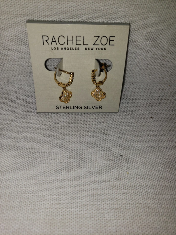 Pendientes colgantes nuevos con etiquetas de oro/plata esterlina Rachel Zoe trébol pavé cristales Foto 1 de 1