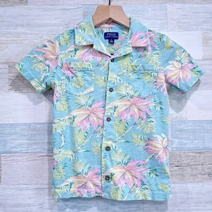POLO Ralph Lauren Tropical Floral Jersey Knit Camp Shirt Blue Pink Cotton Boys 6 - Picture 1 of 5