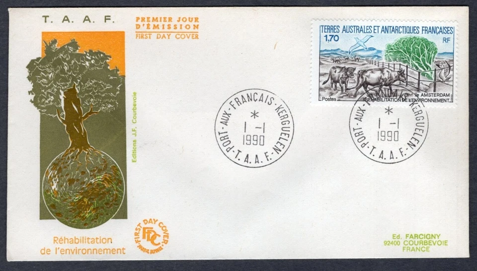 ENVIRONMENT CATTLES FARM SEABIRD 1990 FRENCH ANTARCTICA FSAT FDC - Image 1 of 1