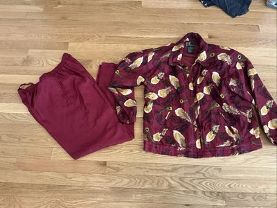 EVR Div. de Rousso Apparel 100% Seda Chándal Mujer Talla M Color Granate Vintage Foto 1 de 4