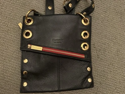 Hammett Leather Red Zipper Gold Studded Gold Grommets Adjustable Crossbody Bag - Image 1 of 4