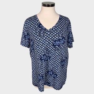 Top grande manga corta cuello en V calce relajado Lands' End 100 % algodón - Imagen 1 de 8