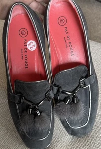 PAS DE ROUGE Lola Black Suede Dressy Loafer Women's 39 US 8.5 Rabbit Fur Tassel - Picture 1 of 14