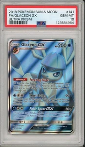 2018 Pokemon Sun & Moon Ultra Prism Glaceon GX Full Art #141 PSA 10 - Picture 1 of 2