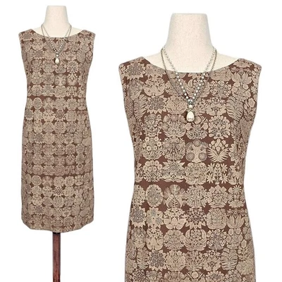 Vestido recto vintage años 60 Volup grande floral sin mangas floral algodón marrón Foto 1 de 4