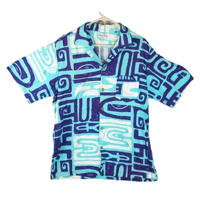 Vintage Waikiki Holiday Hawaiian Shirt Men’s Medium Blue Geo Print 90s Tropical - Picture 1 of 11