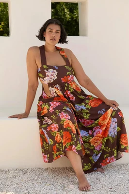 Anthropologie The Piper Bandeau Maxi Dress Brown Floral XLP NWT XL Petite - Image 1 of 4