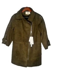 Suede Jacket Womens L Sage Green Front Zippers & Pockets Olanmear 3/4 Sleeve - Picture 1 of 15