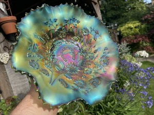 CARNIVAL GLASS ~NORTHWOOD GOOD LUCK BOWL ~ EXCELLENT EMERALD APPLE HIGHLIGHTS ~ - Picture 1 of 13