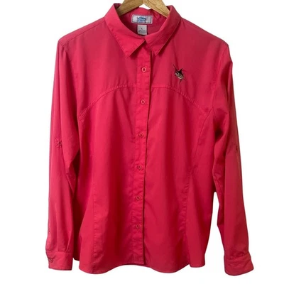 Guy Harvey Pink Fitted Long Sleeve Fishing Hiking Vented Shirt Large Woman's - Image 1 of 4