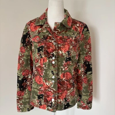 Chaqueta para mujer LAL Live a Little camuflada floral con botones a presión bolsillos delanteros talla S Foto 1 de 4