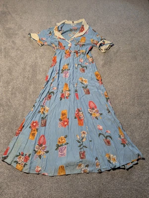 Vestido Lolita West By Foxtrot Mujer Grande Vintage Azul Floral Maxi Acampanado  Foto 1 de 4