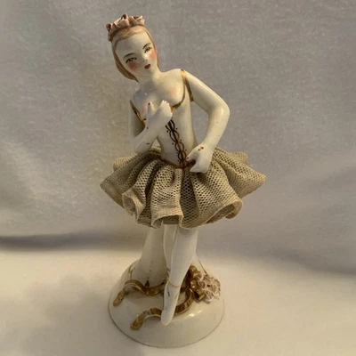"Estatuilla bailarina Avis de Dresden de California vintage años 40 detalles de oro de 22 quilates 8,5"" T" Foto 1 de 4