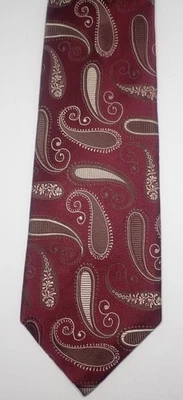 ROBERTO VILLINI ROJO CON CORBATA BEIGE TEJIDO PAISLEY SIETE PLIEGUES 100% SEDA 61.5" Foto 1 de 4