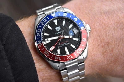 Tag Heuer Aquaracer GMT 2021 43 mm acero inoxidable bisel Pepsi WAY201F juego completo Foto 1 de 4