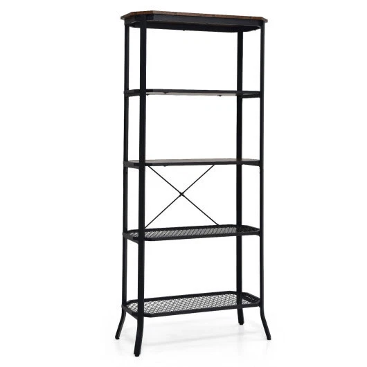 Industrial 5-Layer Bookshelf with Out-Stretched Legs-Rustic Brown - Color Rusti