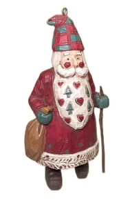Santa with Walking Stick Folk Art Christmas Ornament Resin - Picture 1 of 4