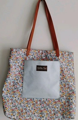 Bolso de Compras Matilda Jane Floral Rayas Azul Rosa Poli Grande Bolso Boho Cottage  Foto 1 de 4