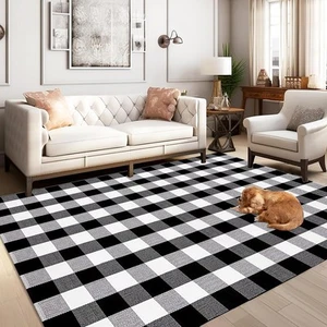 Buffalo Plaid Outdoor Rug 5' x 7' Washable Rugs,Black and White Checkered Rug... - Picture 1 of 9