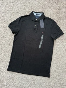 Neu mit Etikett Tommy Hilfiger SS Custom Fit Mesh Poloshirt für Herren schwarz Größe XS - Bild 1 von 8