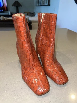 B5 Sam Edelman Rust Croc Codie Ankle Boots Patent Leather Women's US 8 - Image 1 of 4