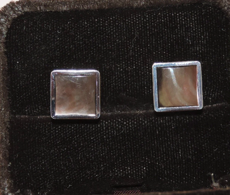 Vintage Swank Silver tone Gray Mother of Pearl MOP Men's Square Cufflink Fa 36 - Image 1 of 4
