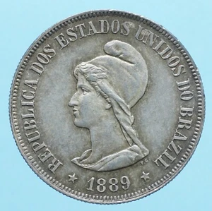 BRASILE 500 REIS 1889 SILVER COIN NUMISMATICA ESTADOS UNIDOS CURRENCY MONETE - Imagen 1 de 2
