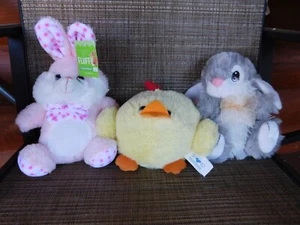 Ostern 3er Set Stofftiere Plüsch rosa Hase, gelbes Küken & grauer Hase - Bild 1 von 1