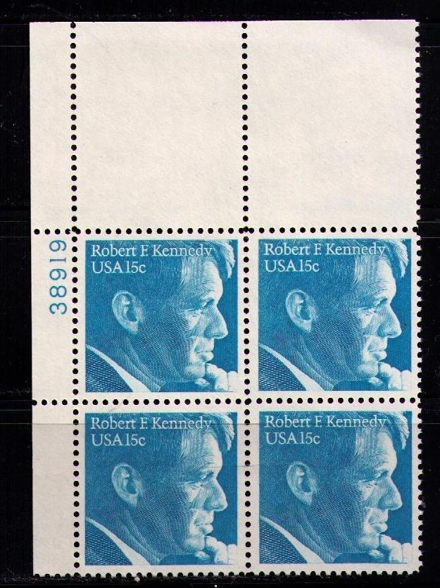 US USA Sc# 1770 MNH FVF PLATE# BLOCK Robert F. Kennedy Politician Massachusetts - Image 1 of 1