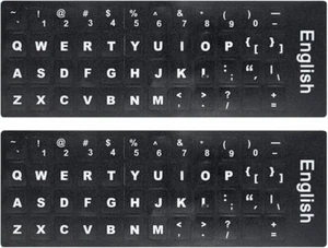 "2PCS Universal English Keyboard Stickers - Black Background, White Letters" - Picture 1 of 6