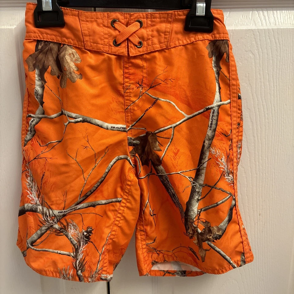 Real Tree Orange Boys Swim Board Shorts Trunks 6/7. Unlined. Country - Image 1 of 4