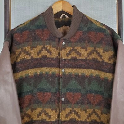 VTG WOOLRICH USA Size Large Mens Wool Leather Southwest Varsity Jacket Aztec - Image 1 of 4