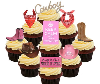 Cowboy / Cowgirl Party Pack, 36 Edible Cupcake Toppers, Standup Cake Decorations - Image 1 of 4
