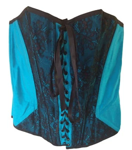 Blue Corset Top Silk Lace Up Back Black Size 10 Party Basque Overbust Bustier - Picture 1 of 2