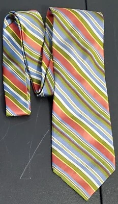 Gravata masculina TED BAKER London 100% seda designer EUA listrada verde/azul em excelente estado usado - Imagem 1 de 3