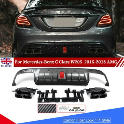 REAR BUMPER DIFFUSER FOR MERCEDES BENZ C CLASS W205 C63 AMG F1 LIGTH STYLE
